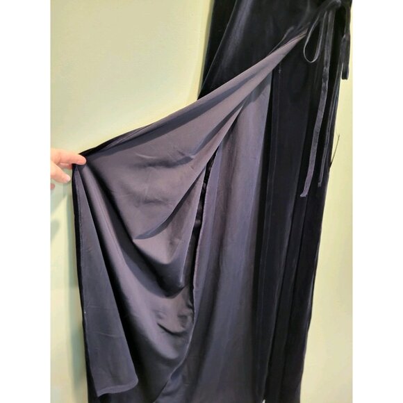 New Lulus Navy Blue Velvet Flutter Sleeve Maxi Wrap Dress Formal Bridesmaid Sz S - Picture 4 of 8